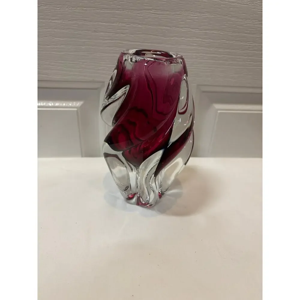 Vintage Josef Hospodka Chřibská Cranberry Propeller Art Glass Vase 7